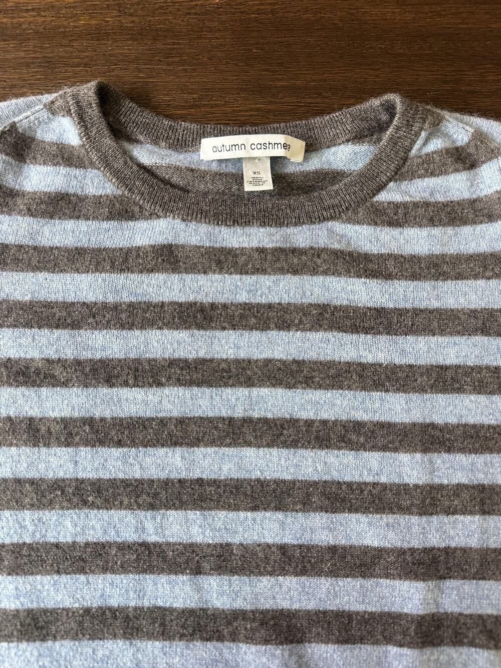 Autumn Cashmere Sweater Womens XS Gray Blue Striped Crewneck Knit Lightweight